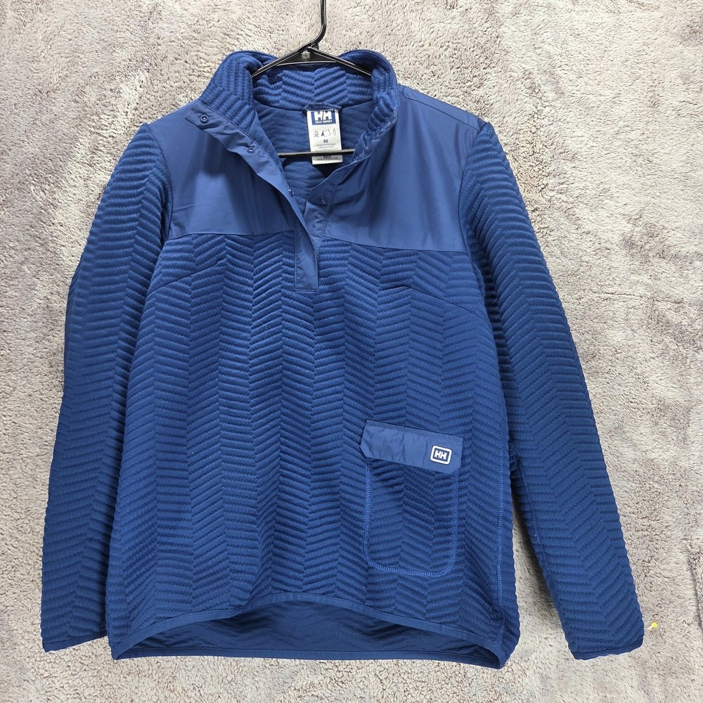 Helly Hansen Jacket Mens Medium Blue Fleece Snap Pullover Chevron Pocket Hiking